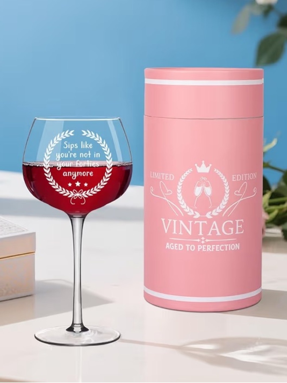 Vintage Pink Crystal Wine Glass 50th Birthday Gift New - Picture 4 of 8
